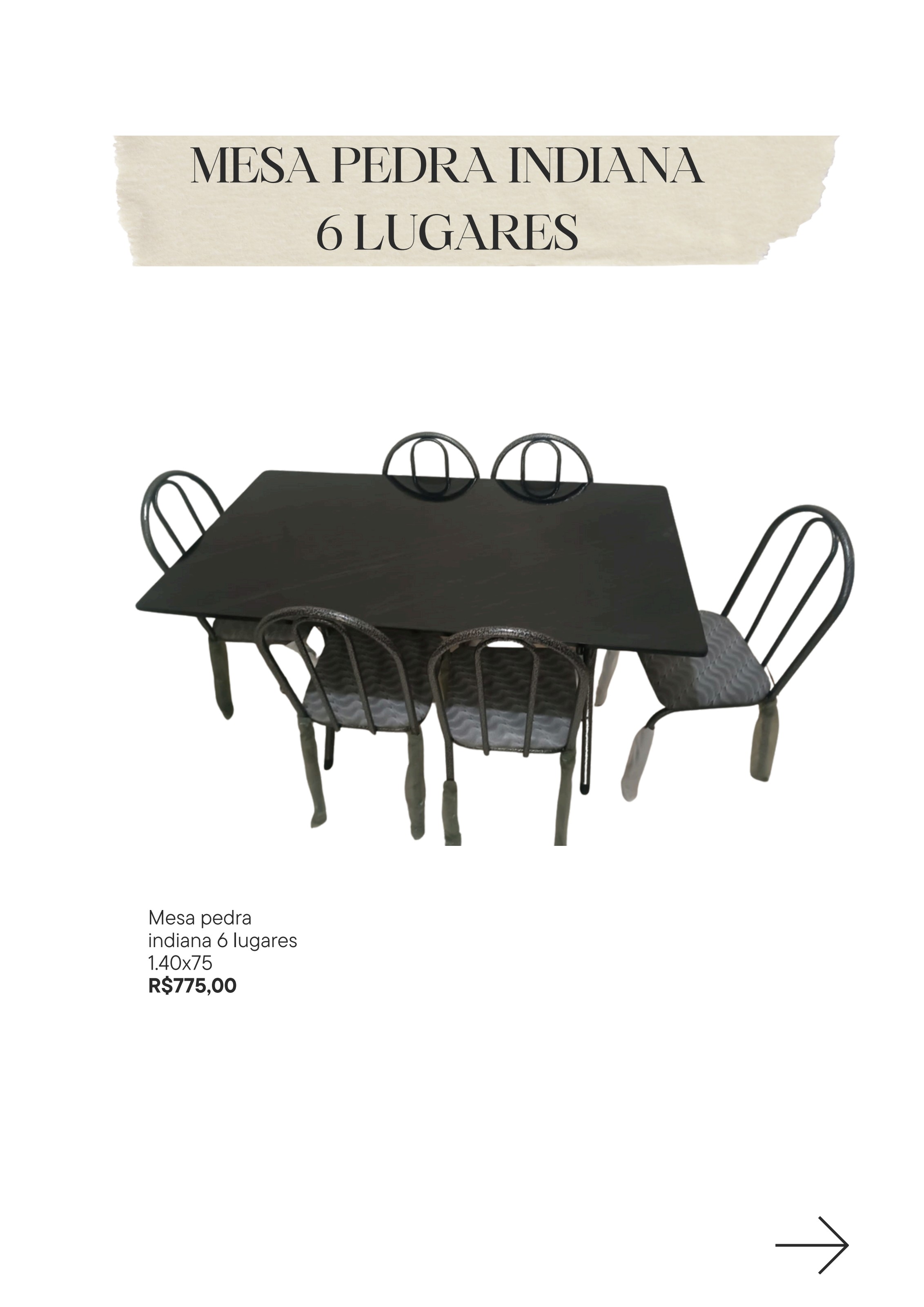 Mesa Pedra Indiana 6 Lugares