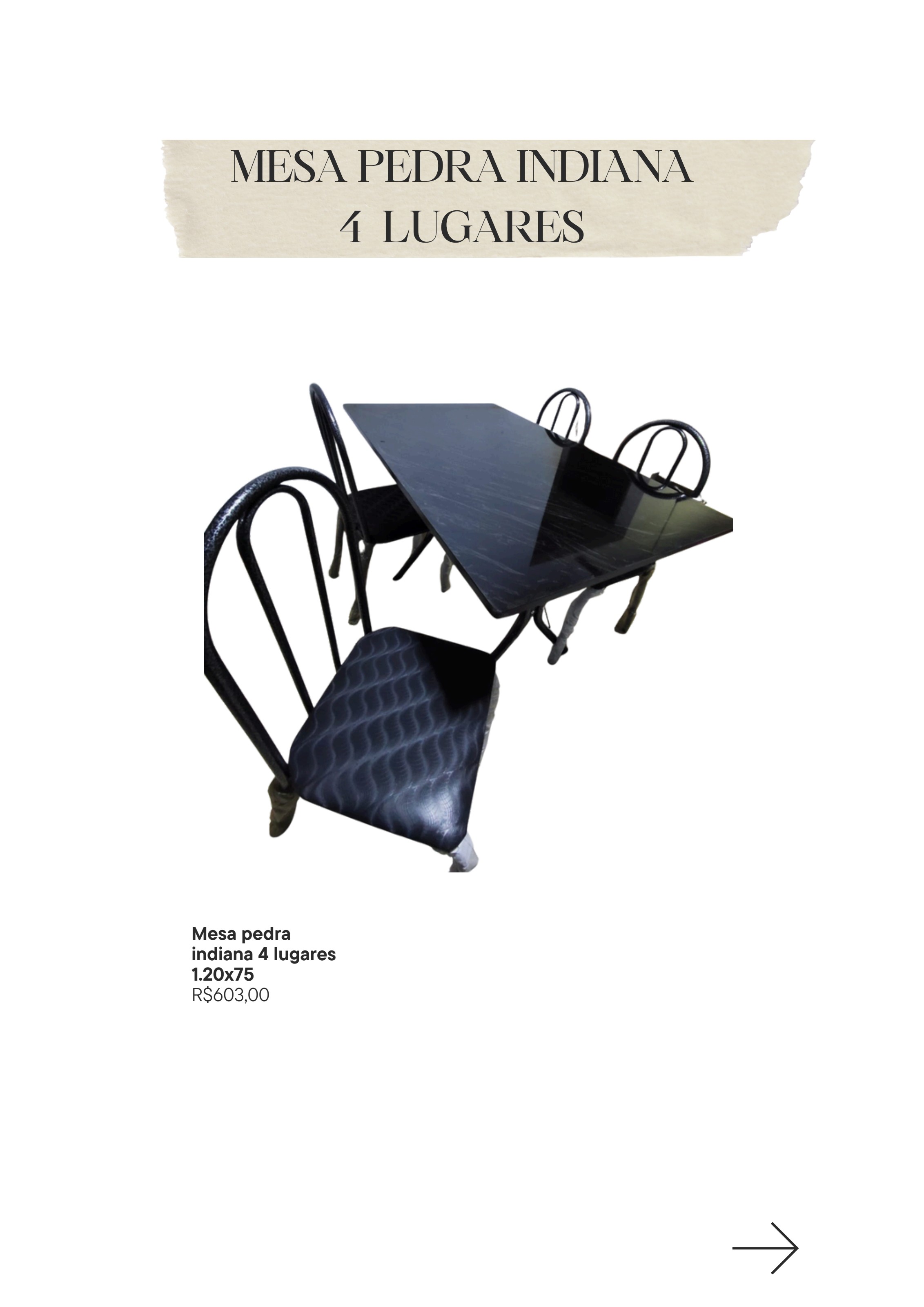 Mesa Pedra Indiana 4 Lugares 1,20