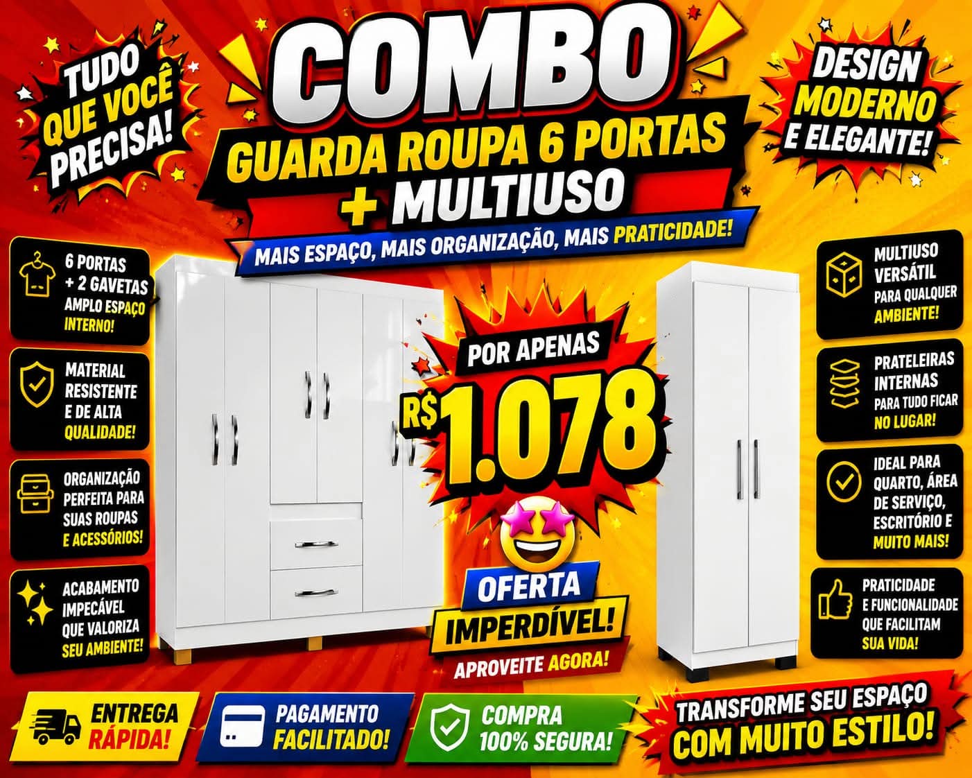 Combo Guarda-Roupa 6 Portas
